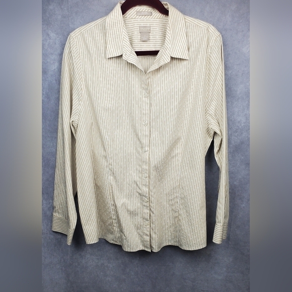 Chico’s No Iron CoolMax All Season Button Down Cream & white stripes Size 3 - Picture 1 of 9
